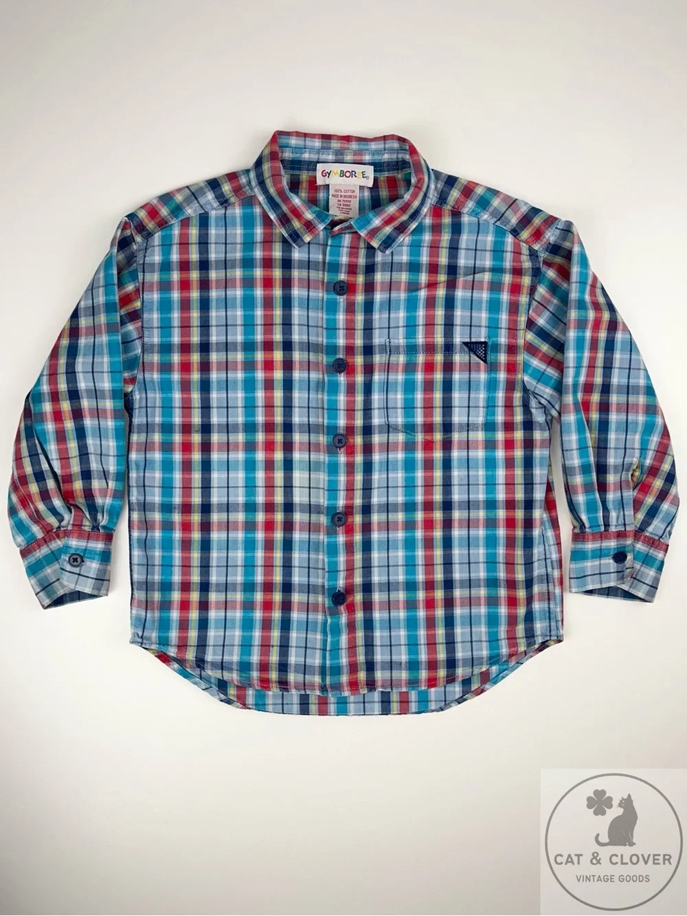 Gymboree 90s Rainbow Tag Plaid Long Sleeve Button Down Boys Shirt Large